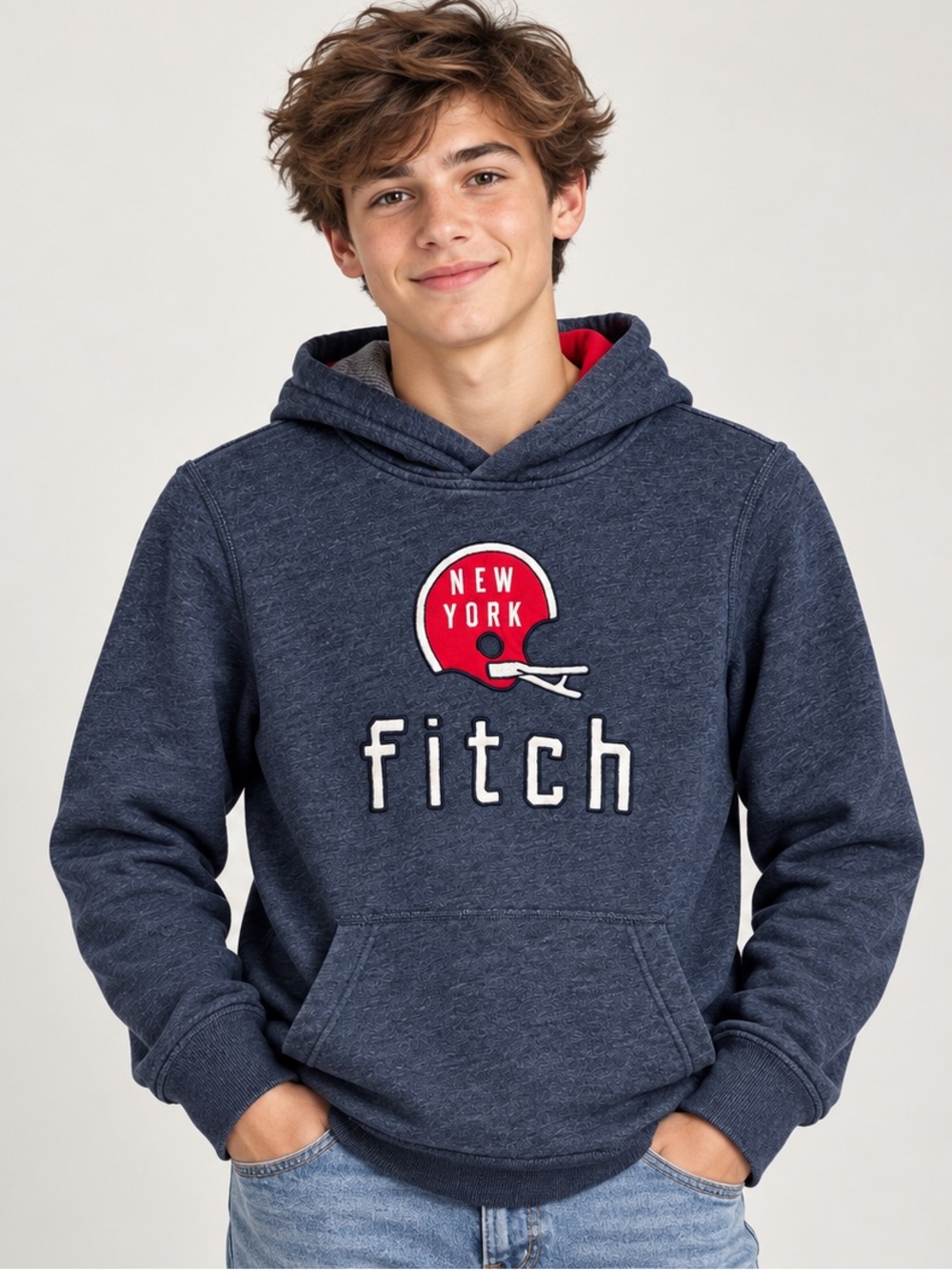 Abercrombie Kids Boys XL 16 Navy/Grey Football Helmet Fitch Hoodie